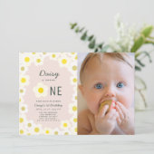 Invitation Daisy Floral Pink Photo 1er Anniversaire Invitatio (Debout devant)