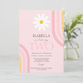 Invitation Daisy Floral Retro rose deux fête d'anniversaire (Debout devant)