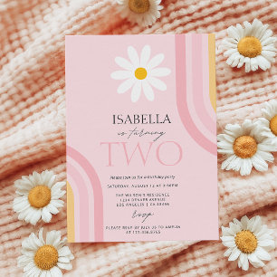 Invitation Daisy Floral Retro rose deux fête d'anniversaire