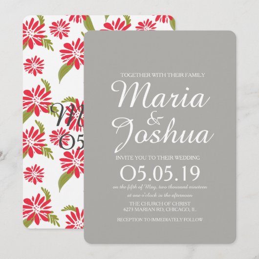 Invitation Daisy Floral Tropical Feuille Mariage (Devant / Derrière)