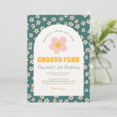 Invitation Daisy Floral Vert rose Super Fille Anniversaire (Debout devant)