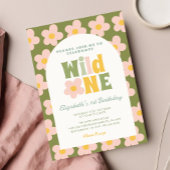 Invitation Daisy Floral Wild One boho rose Fille 1er annivers