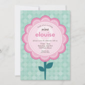Invitation DAISY FLOWER modern vintage pretty birthday mint (Devant)