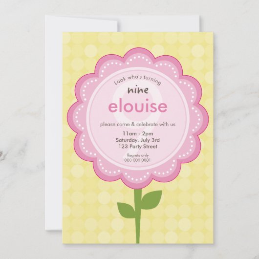 Invitation DAISY FLOWER modern vintage pretty birthday yellow (Devant)