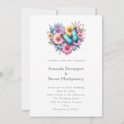 Invitation Daisy Flowers with a Beautiful Butterfly Wedding (Devant)