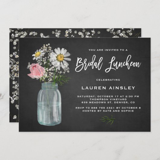 Invitation Daisy Mason Jar Chalkboard Rustic Bridal Luncheon (Devant / Derrière)