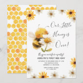 Invitation Daisy Notre petite abeille de miel 1er Anniversair (Devant / Derrière)