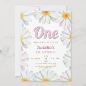 Invitation Daisy One 1er 2ème 3ème 5ème anniversaire de Fleur (Devant)