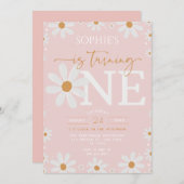 Invitation Daisy One Floral Boho 1er Anniversaire (Devant / Derrière)