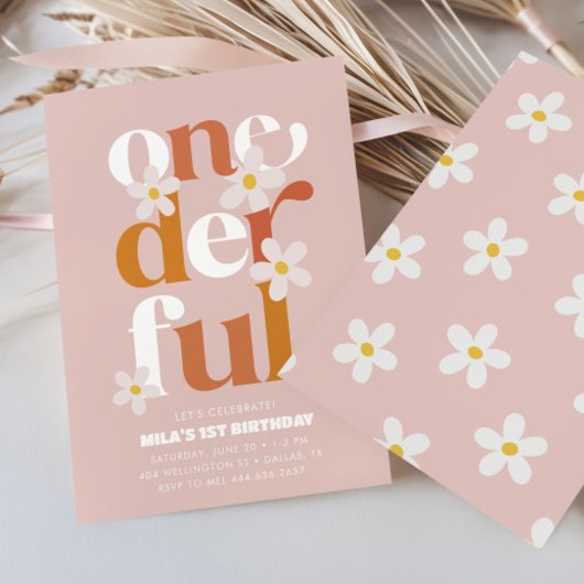 Invitation Daisy Onederful moderne Boho 1er anniversaire