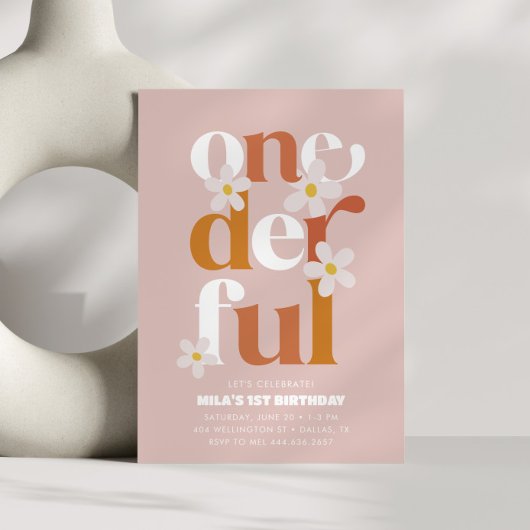 Invitation Daisy Onederful moderne Boho 1er anniversaire