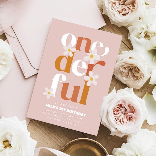 Invitation Daisy Onederful moderne Boho 1er anniversaire