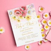 Invitation Daisy pavot bébé en fleur baby shower modèle