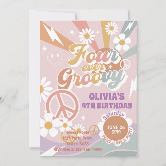 Invitation Daisy Peach Love Four Ever Super 4ème anniversaire (Devant)