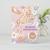 Invitation Daisy Peach Love Four Ever Super 4ème anniversaire (Debout devant)