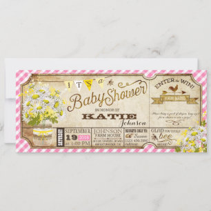 Invitation Daisy Picnic En vichy Check Baby shower