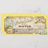 Invitation Daisy Picnic Yellow En vichy Check Baby shower (Devant / Derrière)