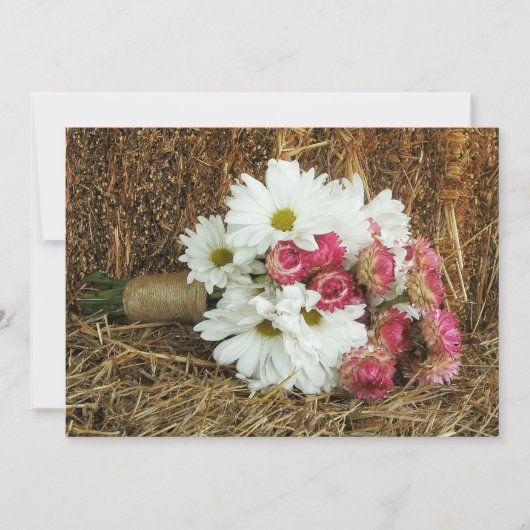 Invitation Daisy & Pink Bouquet & Hay Mariage campagnard Invi (Devant)