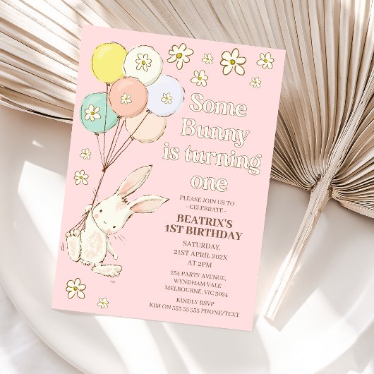 Invitation Daisy Pink Un Lapin Tourne Un 1Er Anniversaire