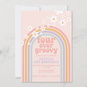 Invitation Daisy pour toujours groovy pastel anniversaire 4 a