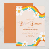 Invitation Daisy Rainbow Retro Typographie Hippie Baby shower (Devant / Derrière)