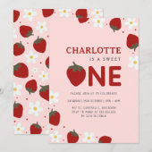 Invitation Daisy Red Strawberry 1er été Anniversaire (Devant / Derrière)