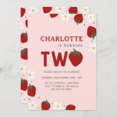 Invitation Daisy Red Strawberry 2e anniversaire d'été (Devant / Derrière)