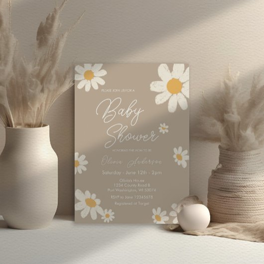 Invitation Daisy Retro Boho Baby Douche