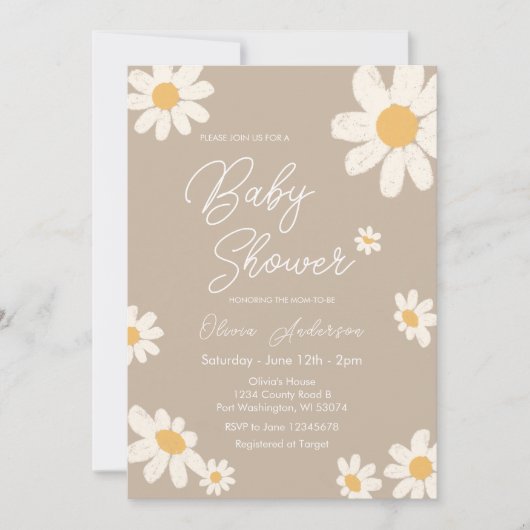 Invitation Daisy Retro Boho Baby Douche (Devant)