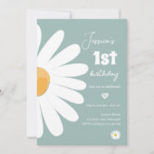 Invitation Daisy Retro Boho Party Dusty Blue Premier annivers (Devant)