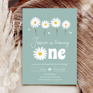 Invitation Daisy Retro Boho Party Dusty Blue Premier annivers