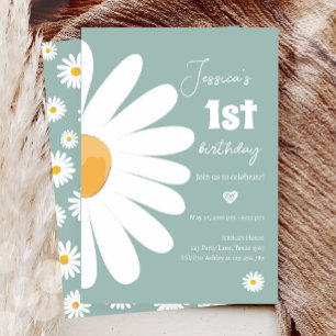Invitation Daisy Retro Boho Party Dusty Blue Premier annivers