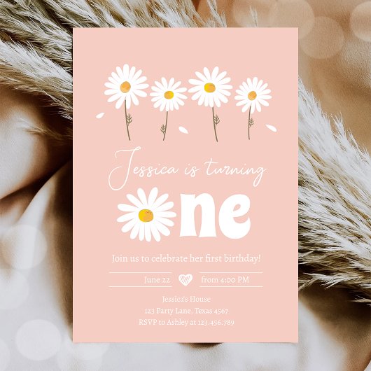 Invitation Daisy Retro Boho Party Rose Girl Premier anniversa