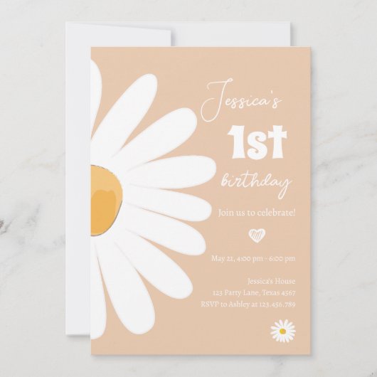 Invitation Daisy Retro Boho Party Sand Girl premier anniversa (Devant)