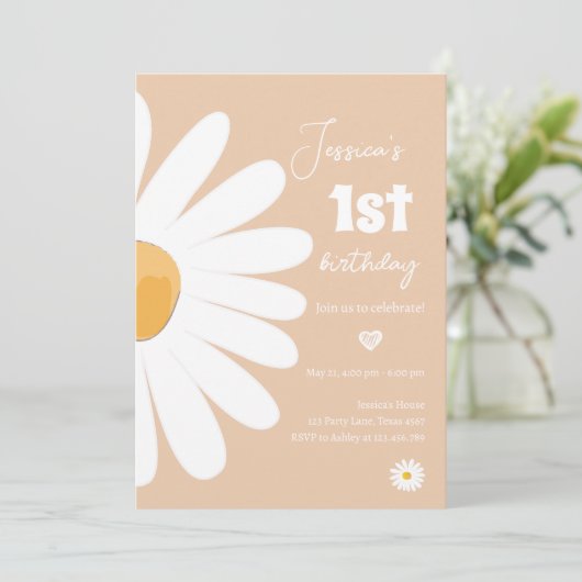 Invitation Daisy Retro Boho Party Sand Girl premier anniversa (Debout devant)