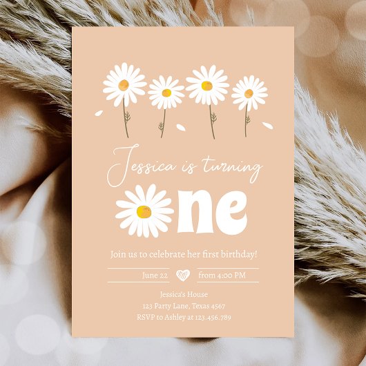 Invitation Daisy Retro Boho Party Sand Girl premier anniversa