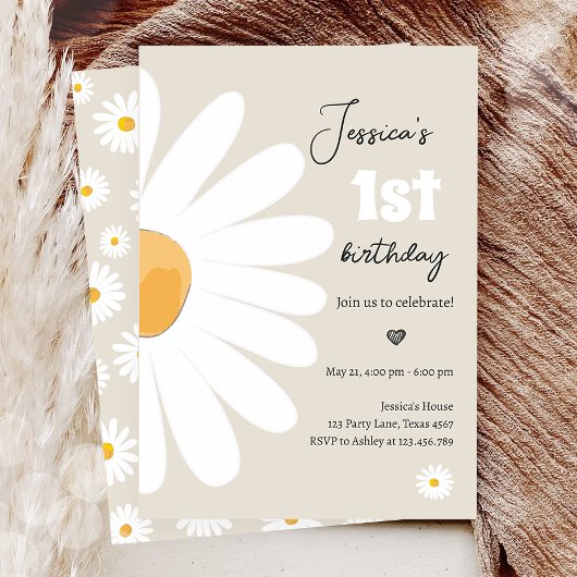 Invitation Daisy Retro Boho Party Sand Girl premier anniversa