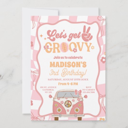 Invitation Daisy & Retro Van Pastel Super 3e anniversaire (Devant)