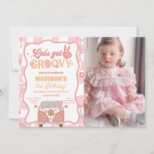 Invitation Daisy & Retro Van Pastel Super 3ème anniversaire P (Devant)