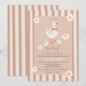 Invitation Daisy rose rayé mignon petit Baby shower Gosling (Devant / Derrière)