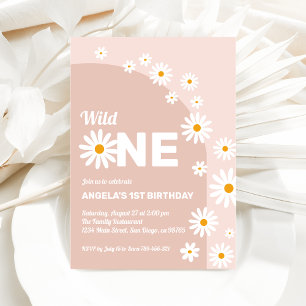 Invitation Daisy rose sauvage une fille 1er anniversaire