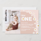 Invitation Daisy rose sauvage une fille 1er anniversaire Phot (Devant)