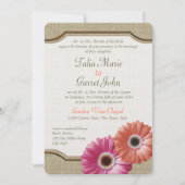 Invitation Daisy Rustic Burlap Coral et rose (Devant)
