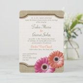 Invitation Daisy Rustic Burlap Coral et rose (Debout devant)