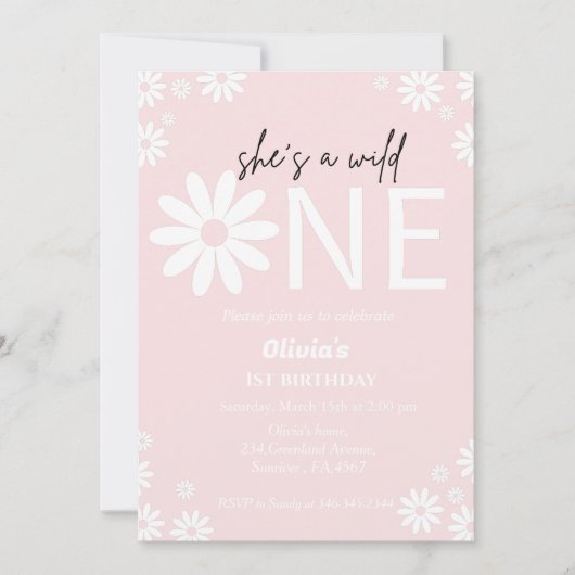 Invitation Daisy sauvage une fête bohème premier anniversaire (Devant)