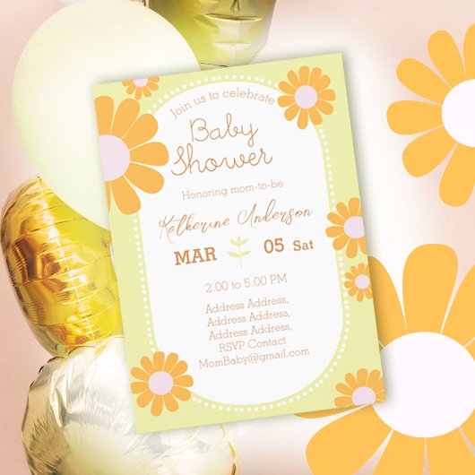 Invitation Daisy Simple Baby shower Pastel Green