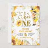 Invitation Daisy Sunflower Blonde Girl First Bee Day Annivers (Devant)