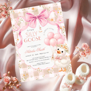 Invitation Daisy Tout en Un Nœud Rose Bébé Silly Goose Shower