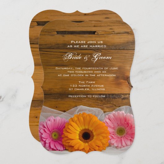 Invitation Daisy Trio Country Barn Mariage (Devant / Derrière)
