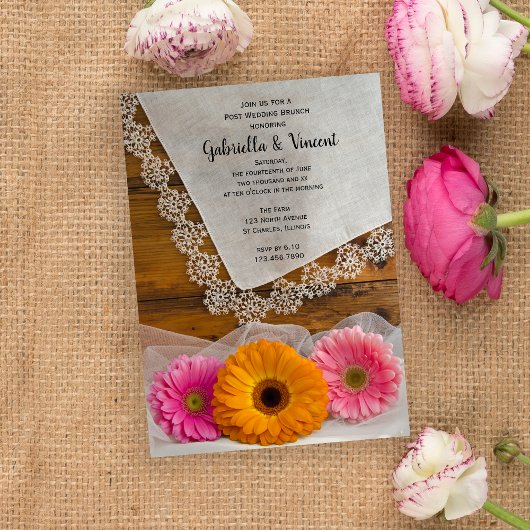 Invitation Daisy Trio et Lace Country Repas de Brunch après-m